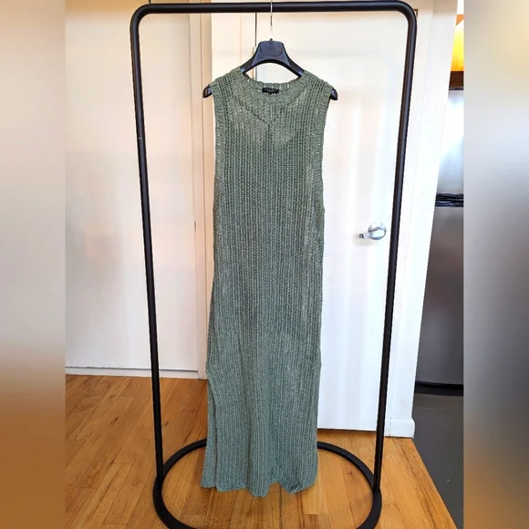 Rag & Bone green gray open knit tank maxi dress with slip size Small